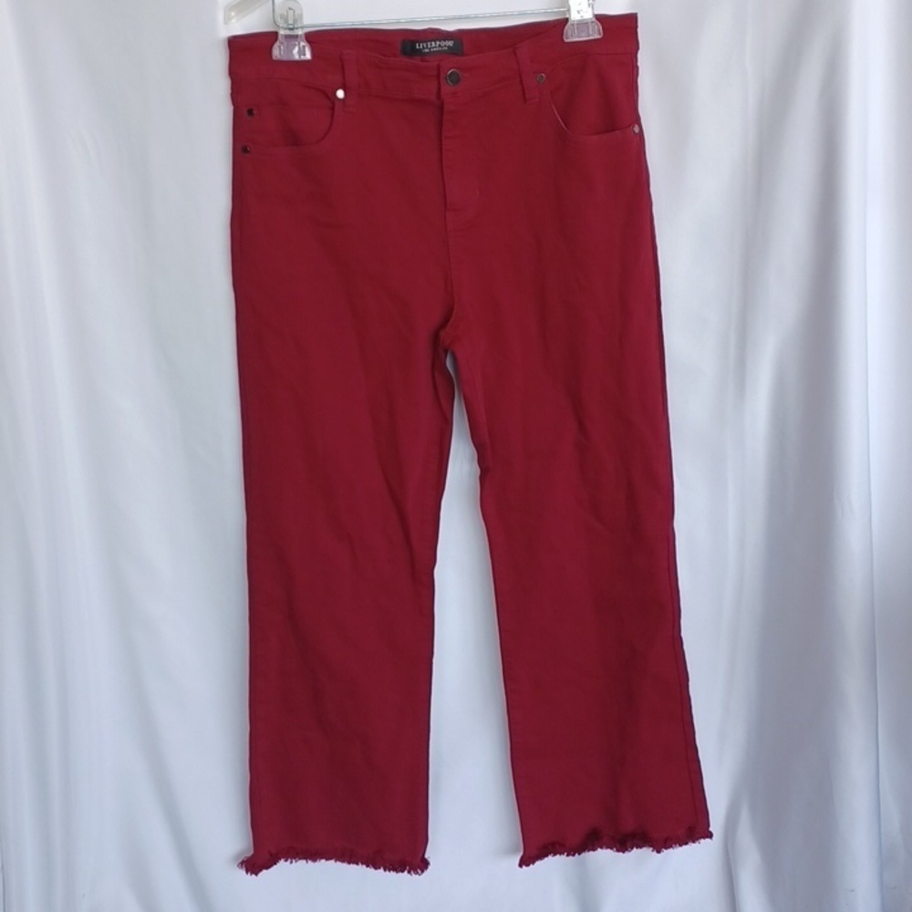 Liverpool maroon wide leg flare Raw Hem jeans size 14/32, 27" Inseam